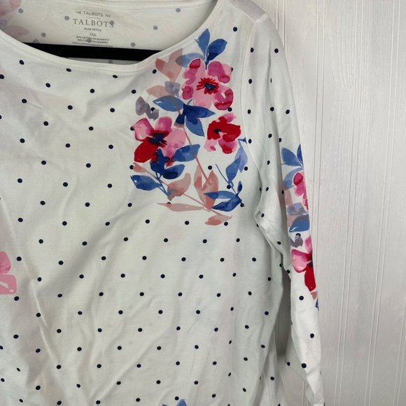 TALBOTS COTTON BATEAU NECK TEE - FLORAL DOT‎ size 1Xp - Picture 4 of 4